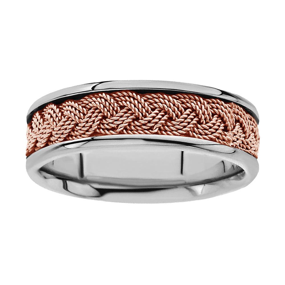 Two-Tone Hand-Woven Comfort-Fit Band, 10mm 14K White and Rose Gold