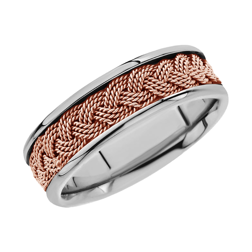 Two-Tone Hand-Woven Comfort-Fit Band, 10mm 14K White and Rose Gold