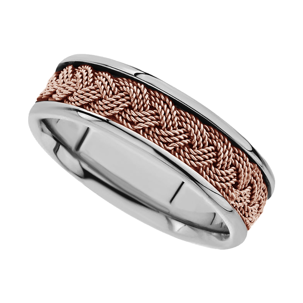 Two-Tone Hand-Woven Comfort-Fit Band, 10mm 14k White and Rose Gold