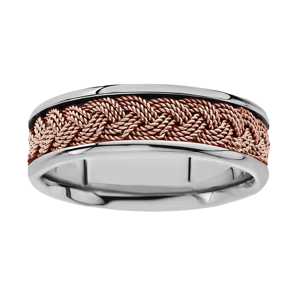 Two-Tone Hand-Woven Comfort-Fit Band, 10mm 14k White and Rose Gold