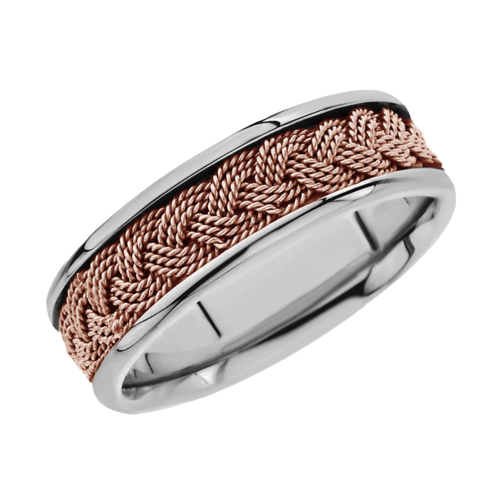 Two-Tone Hand-Woven Comfort-Fit Band, 10mm 14k White and Rose Gold