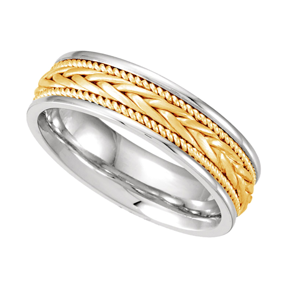 Hand Woven Braid and Rope Trim Ring, 6.75 mm 14k White and Yellow Gold