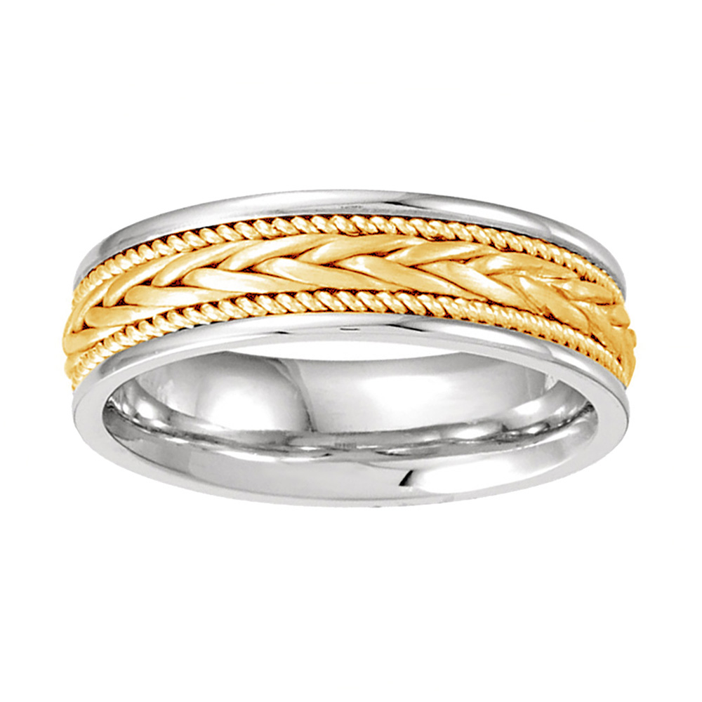 Hand Woven Braid and Rope Trim Ring, 6.75 mm 14k White and Yellow Gold