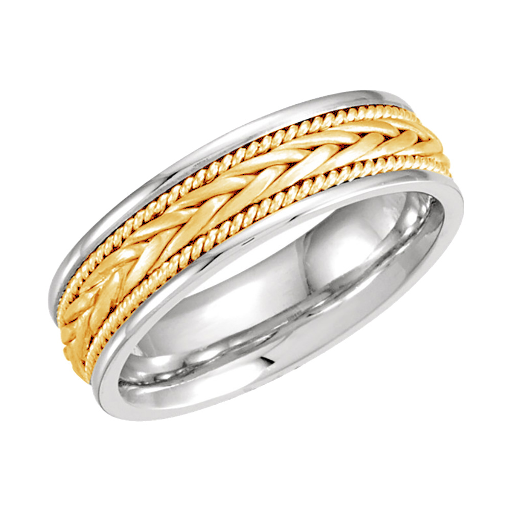 Hand Woven Braid and Rope Trim Ring, 6.75 mm 14k White and Yellow Gold