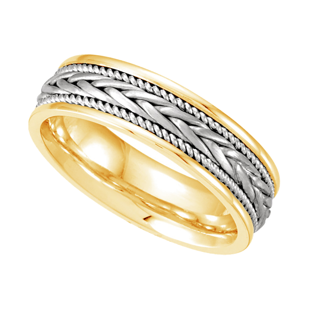 Hand Woven Braid and Rope Trim Ring, 6.75 mm 14k Yellow and White Gold