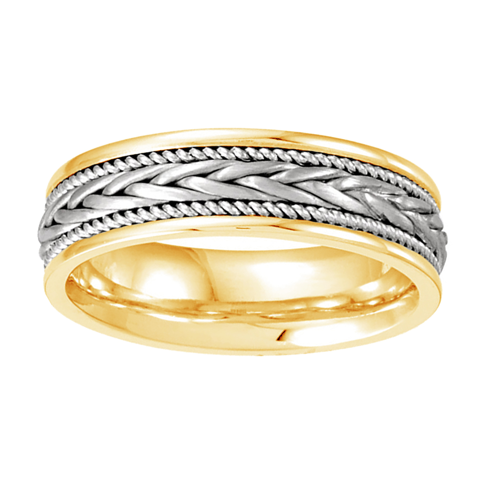 Hand Woven Braid and Rope Trim Ring, 6.75 mm 14k Yellow and White Gold