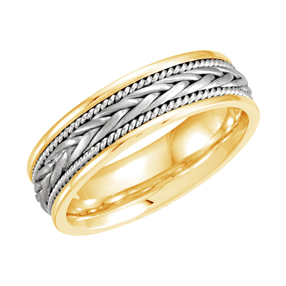 Hand Woven Braid and Rope Trim Ring, 6.75 mm 14k Yellow and White Gold