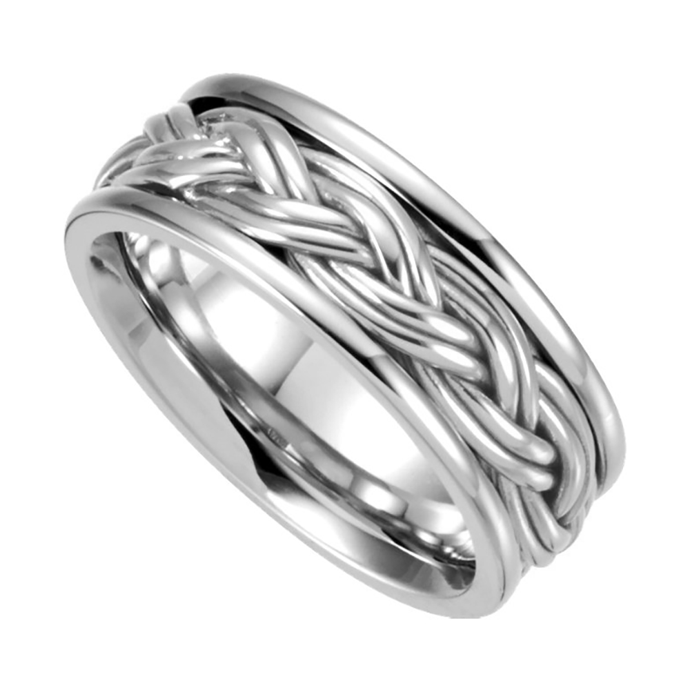 Comfort-Fit Hand-Woven Two-Tone Band, 8mm 14k White Gold