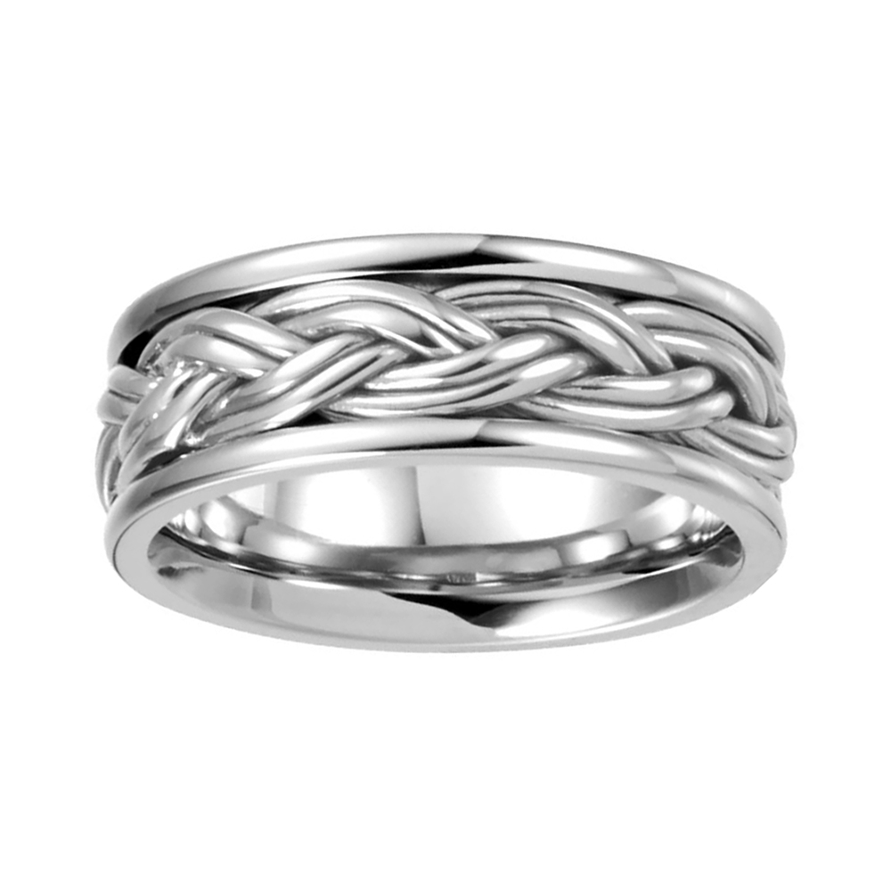 Comfort-Fit Hand-Woven Two-Tone Band, 8mm 14k White Gold