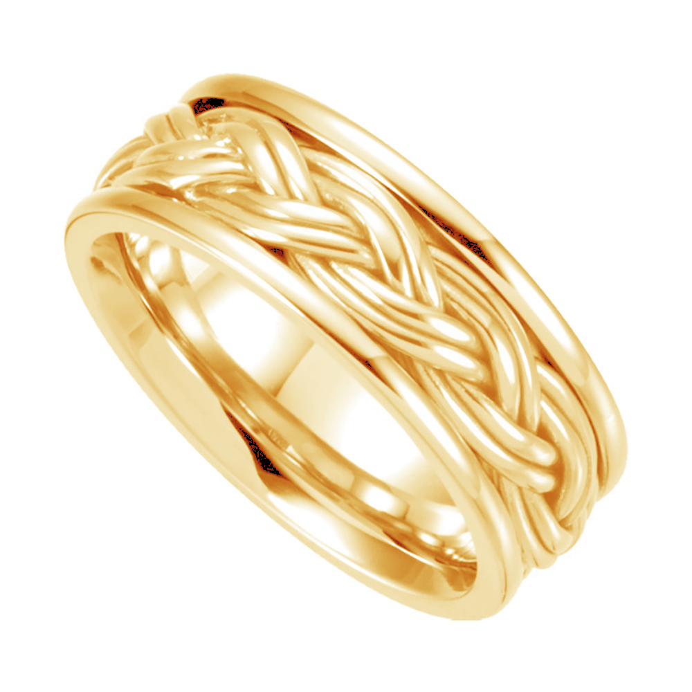 Comfort-Fit Hand-Woven Two-Tone Band, 8mm 14k Yellow Gold