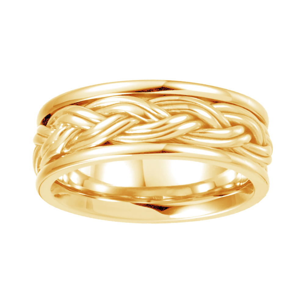 Comfort-Fit Hand-Woven Two-Tone Band, 8mm 14k Yellow Gold