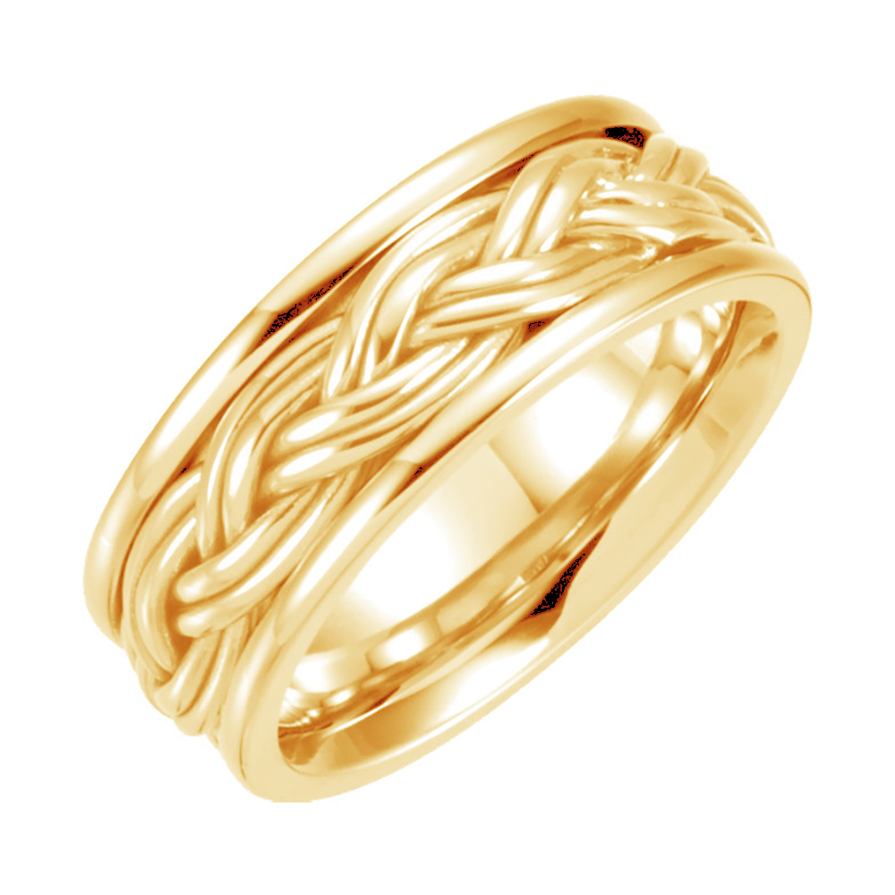 Comfort-Fit Hand-Woven Two-Tone Band, 8mm 14k Yellow Gold