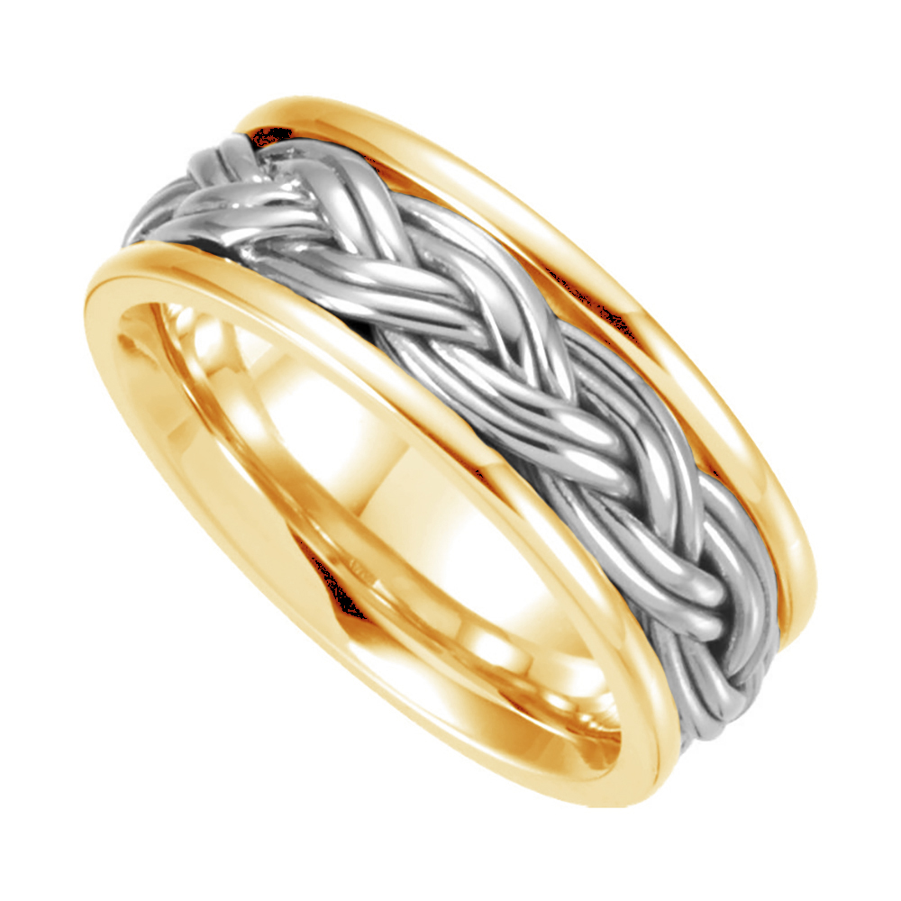 Comfort-Fit Hand-Woven Two-Tone Band, 8mm 14k Yellow, White and Yellow Gold