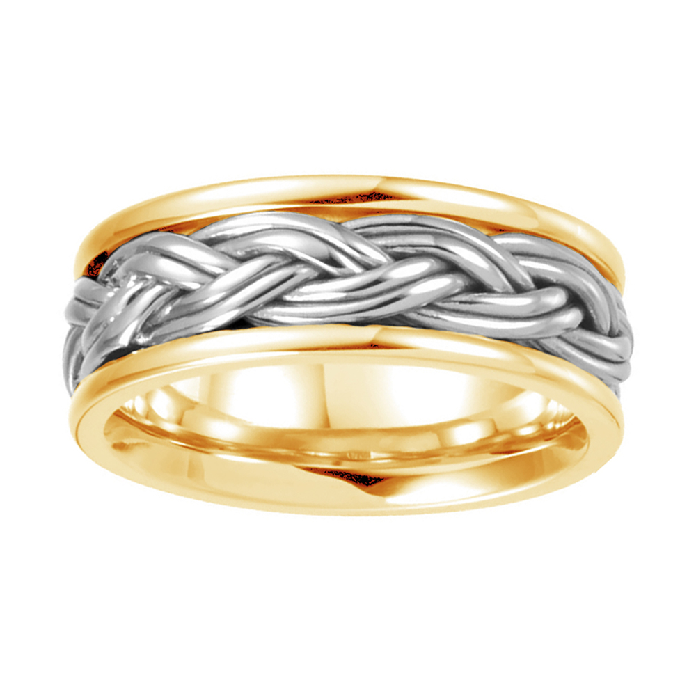 Comfort-Fit Hand-Woven Two-Tone Band, 8mm 14k Yellow, White and Yellow Gold