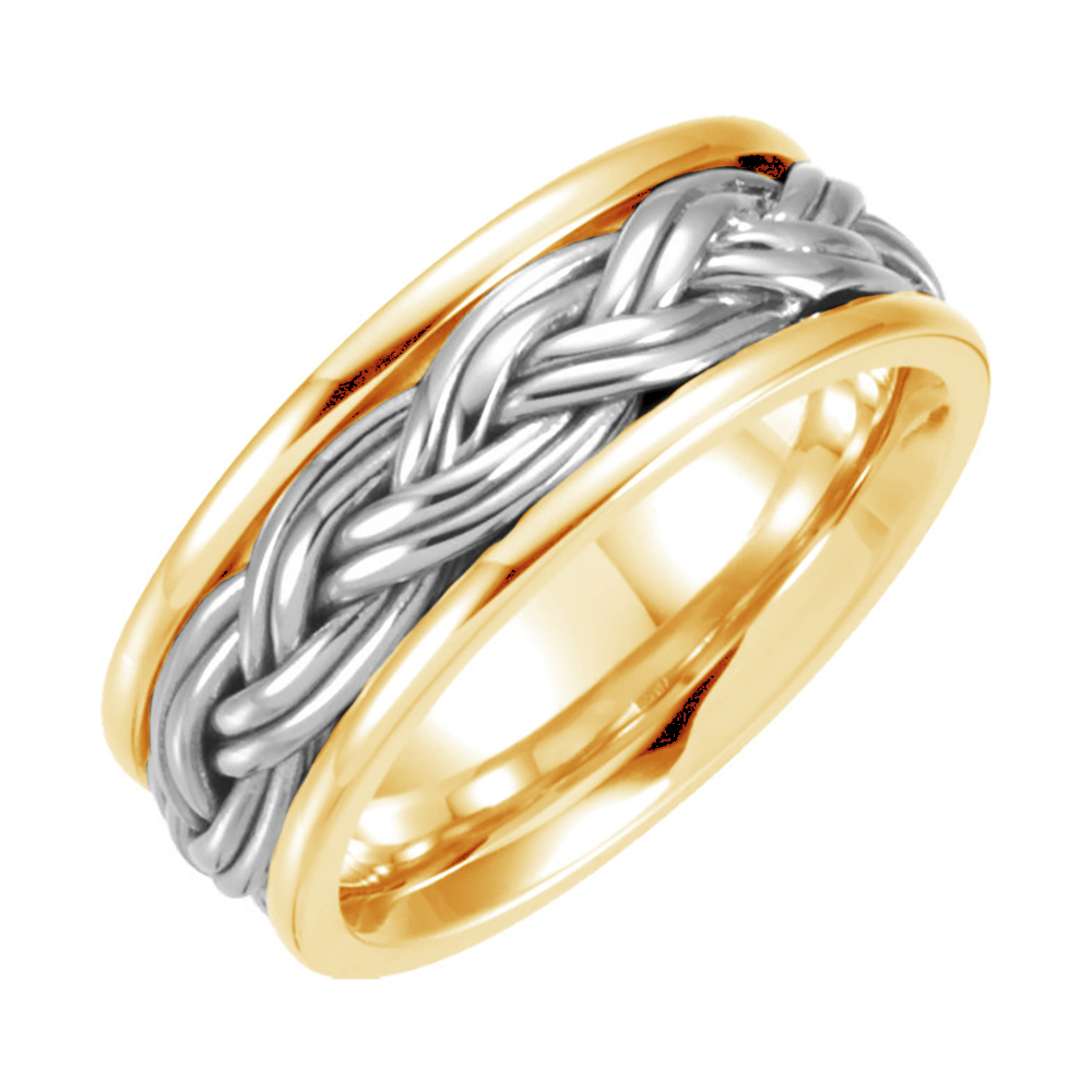 Comfort-Fit Hand-Woven Two-Tone Band, 8mm 14k Yellow, White and Yellow Gold