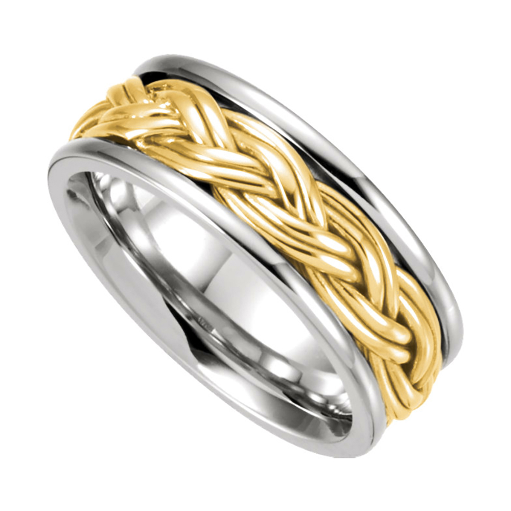 Comfort-Fit Hand-Woven Two-Tone Band, 8mm 18k White and Yellow Gold