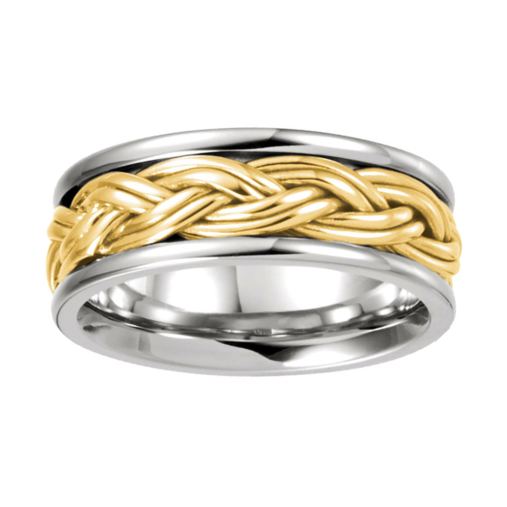 Comfort-Fit Hand-Woven Two-Tone Band, 8mm 18k White and Yellow Gold