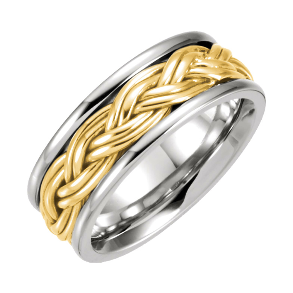 Comfort-Fit Hand-Woven Two-Tone Band, 8mm 18k White and Yellow Gold