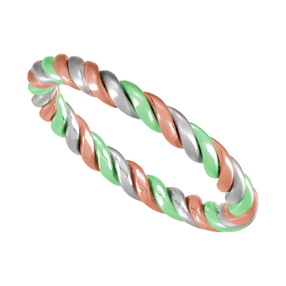 Hand-Woven Tri Color Band, 2.5mm 14k Green, Rose and White Gold