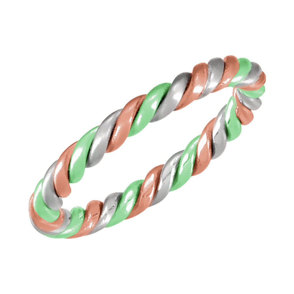 Hand-Woven Tri Color Band, 2.5mm 14k Green, Rose and White Gold