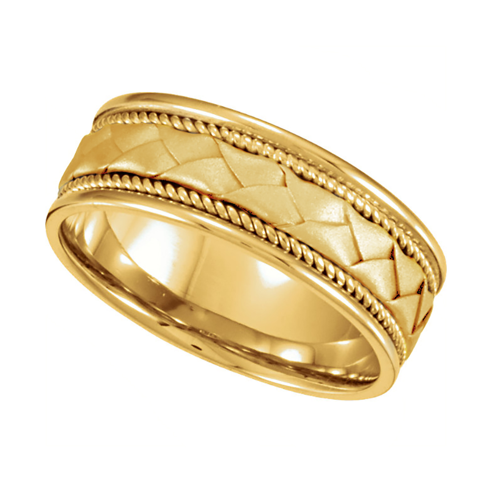 Rope Trim Hand Woven Comfort-Fit Band, 8mm 14k Yellow Gold