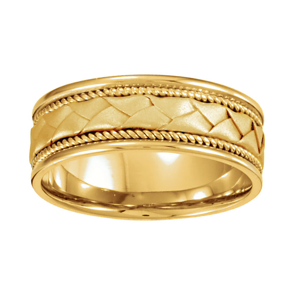 Rope Trim Hand Woven Comfort-Fit Band, 8mm 14k Yellow Gold