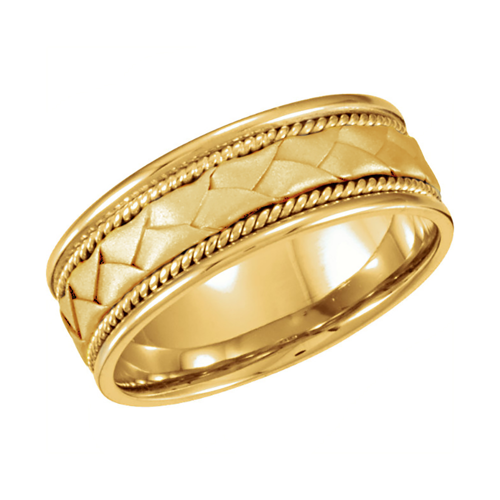 Rope Trim Hand Woven Comfort-Fit Band, 8mm 14k Yellow Gold