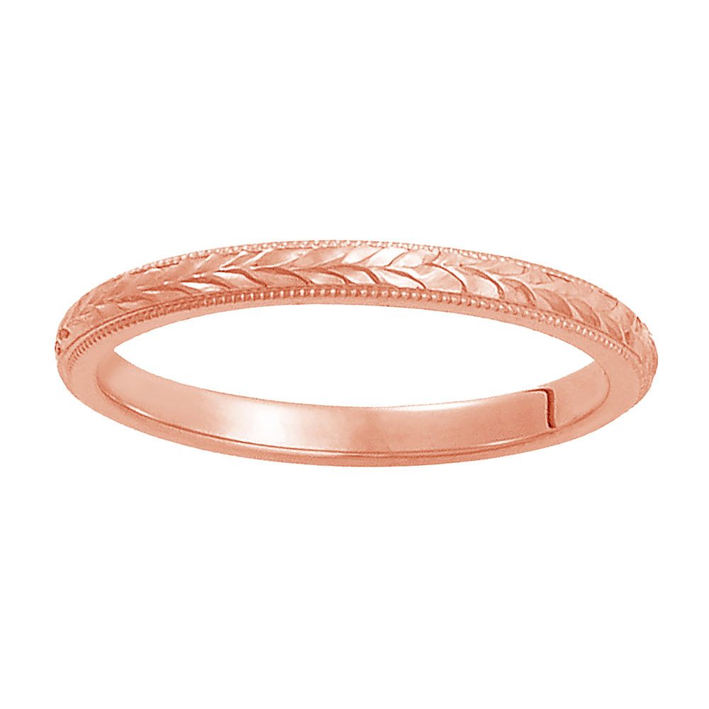 Fancy Leaf Design Hand-Engraved Comfort Fit Band, 2mm 14k Rose Gold