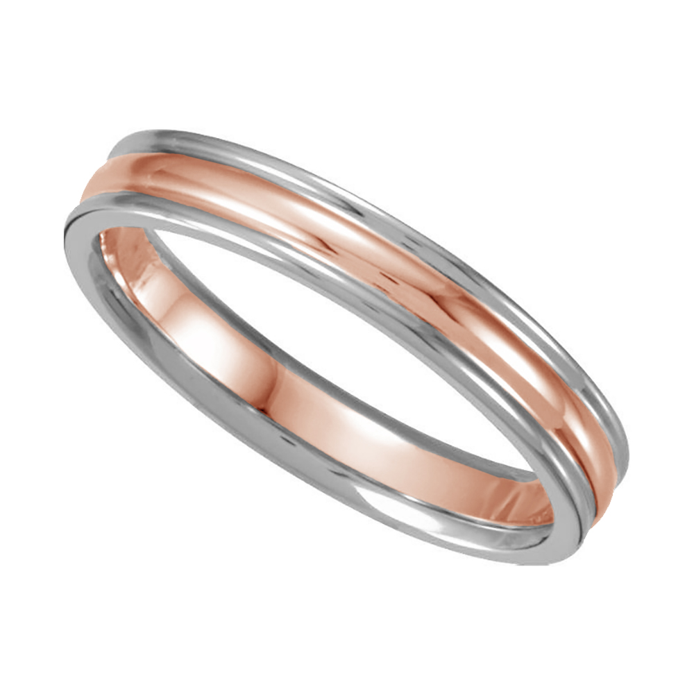 Two-Tone Fluted Design Comfort-Fit Band, 4mm 14k White, Rose and White Gold