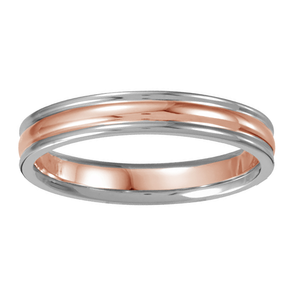 Two-Tone Fluted Design Comfort-Fit Band, 4mm 14k White, Rose and White Gold