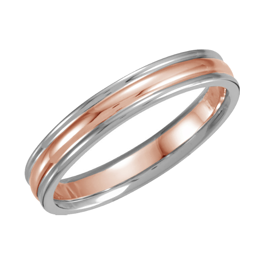 Two-Tone Fluted Design Comfort-Fit Band, 4mm 14k White, Rose and White Gold