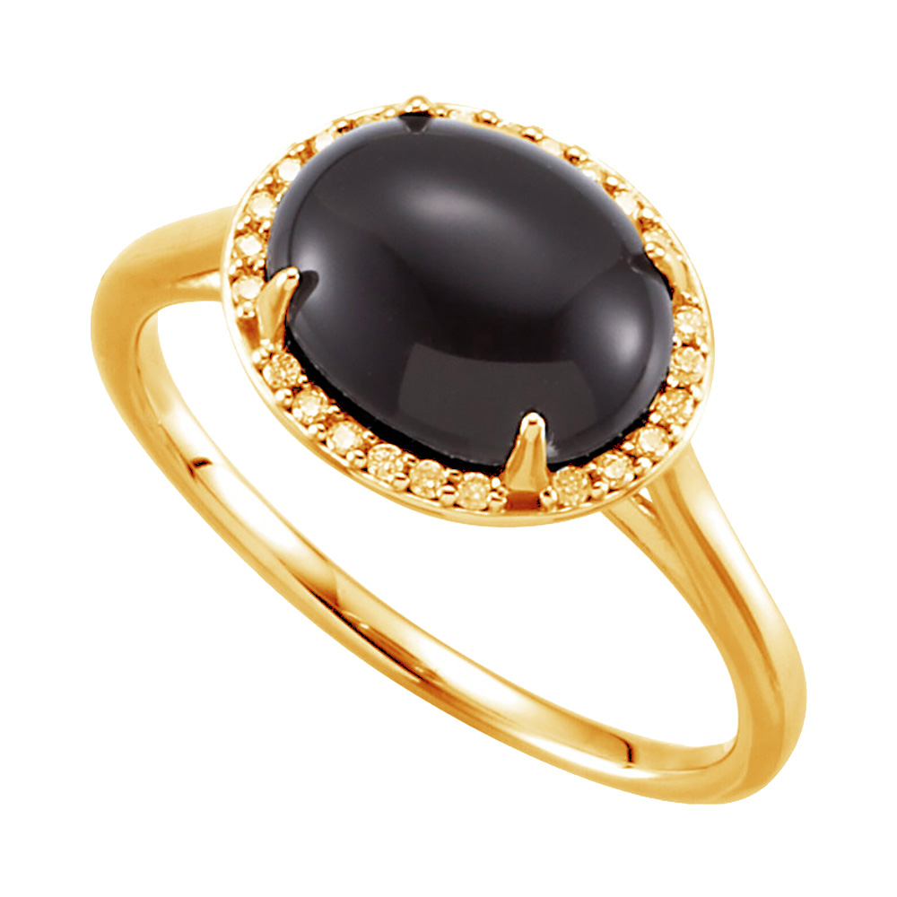 Oval Onyx Cabochon and Diamond Halo Ring, 12.5mm 14k Yellow Gold