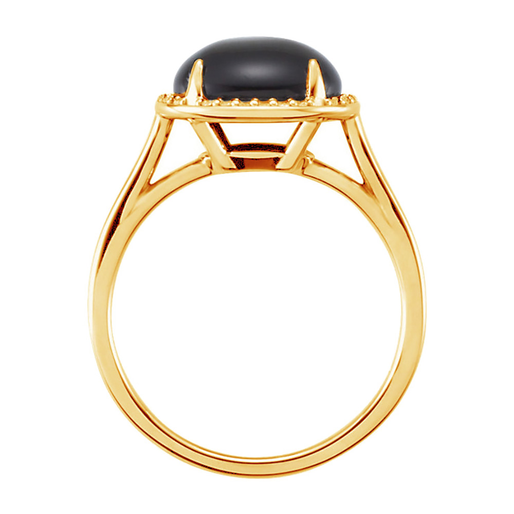 Oval Onyx Cabochon and Diamond Halo Ring, 12.5mm 14k Yellow Gold