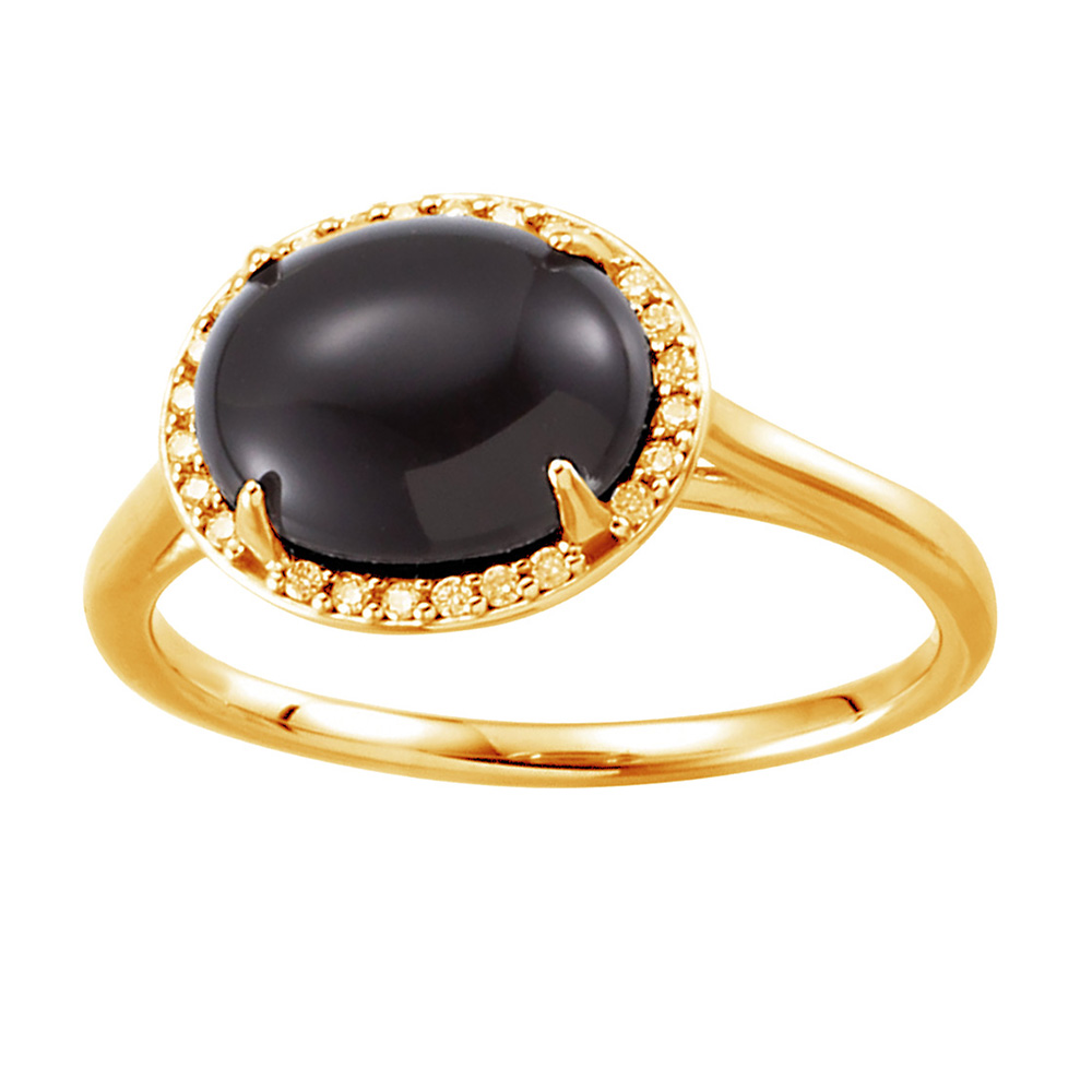 Oval Onyx Cabochon and Diamond Halo Ring, 12.5mm 14k Yellow Gold