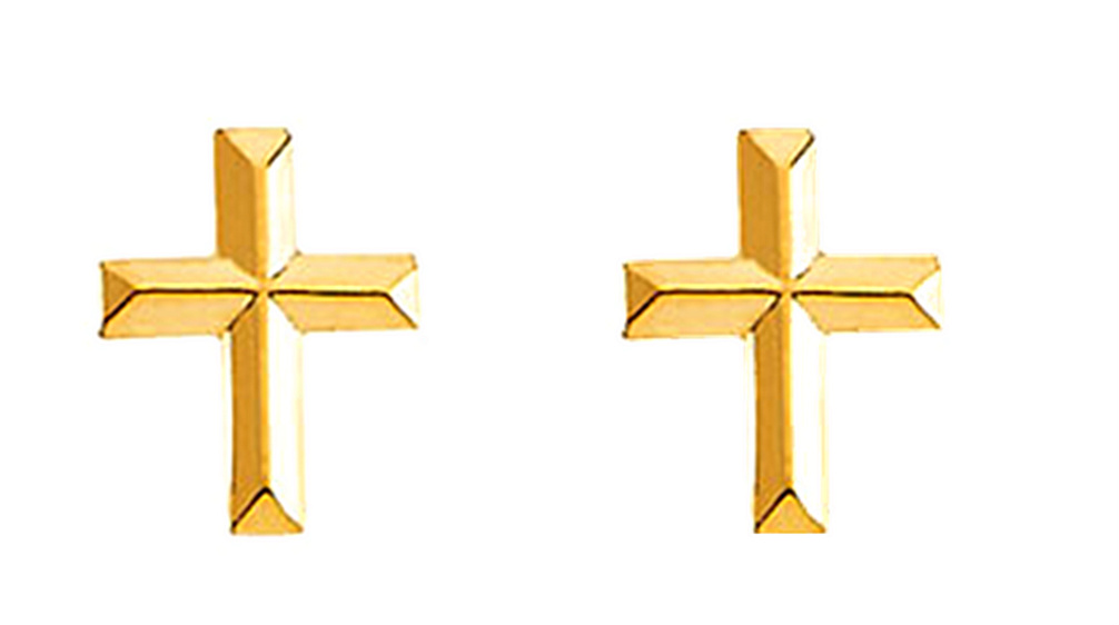 14k Yellow Gold Cross Stud Earrings, 9.00mm x 7.00mm