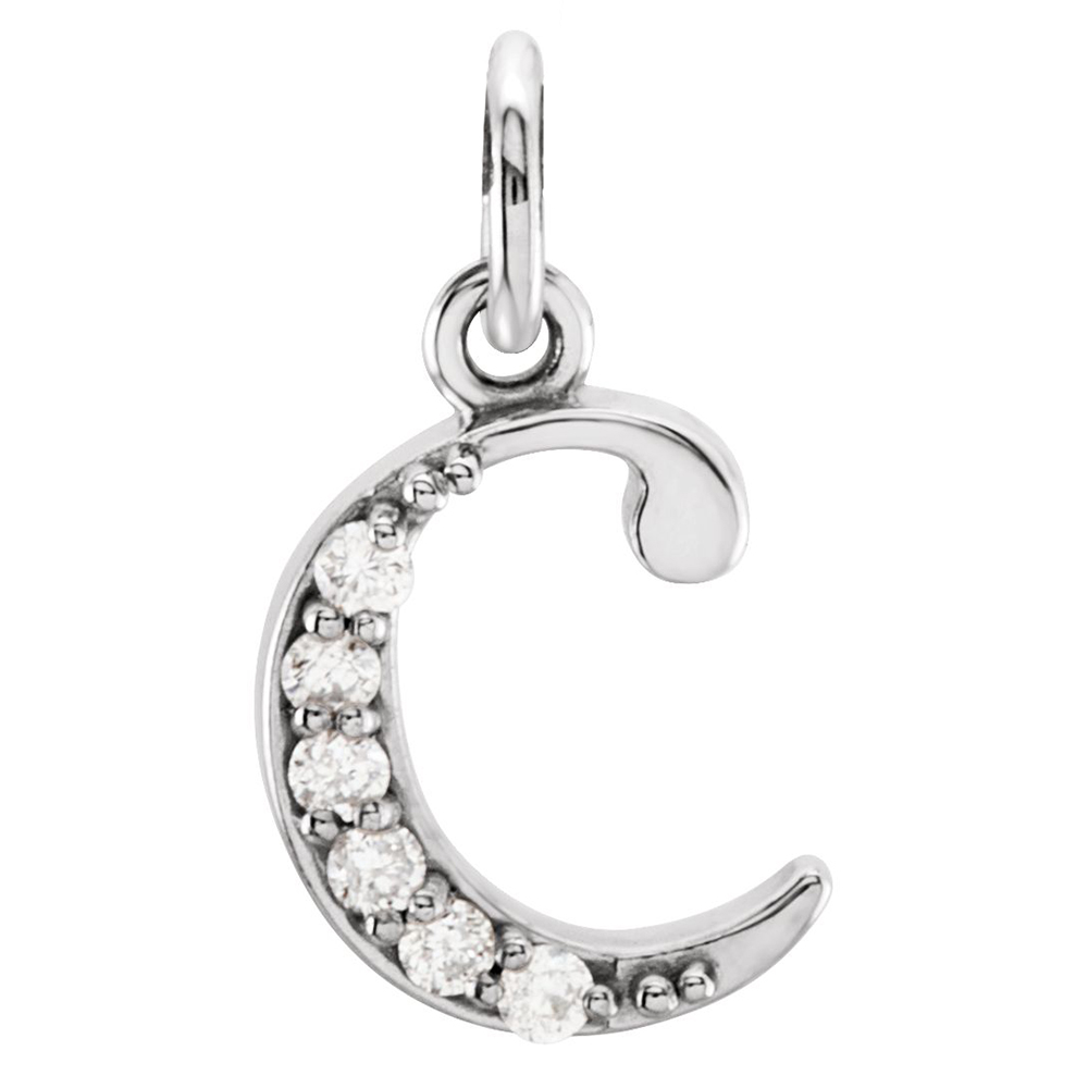 Diamond Lowercase Initial c Pendant, 14k White Gold 