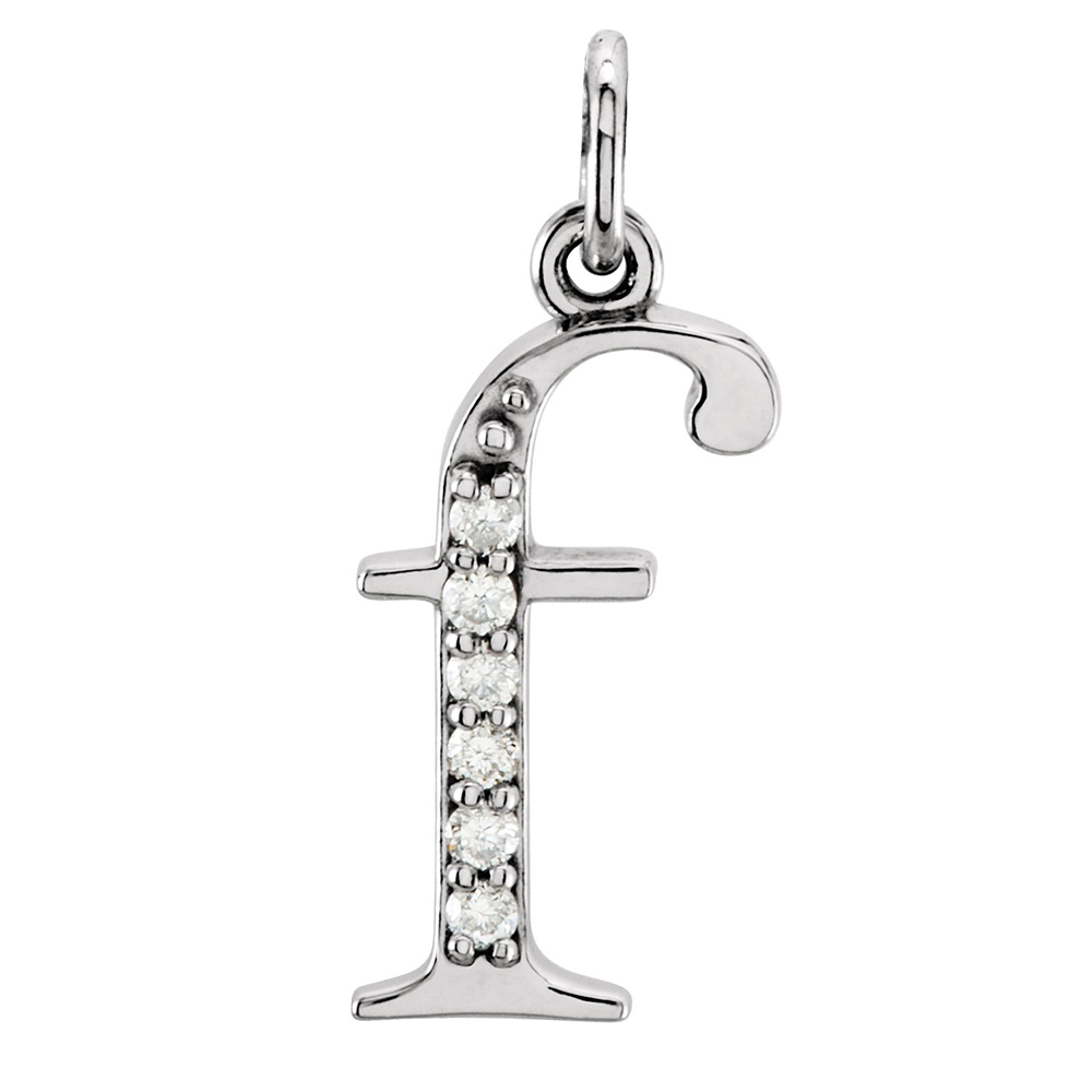 Diamond Lowercase Initial f Pendant, 14k White Gold