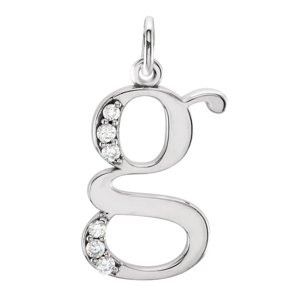 Diamond Lowercase Initial g Pendant, 14k White Gold