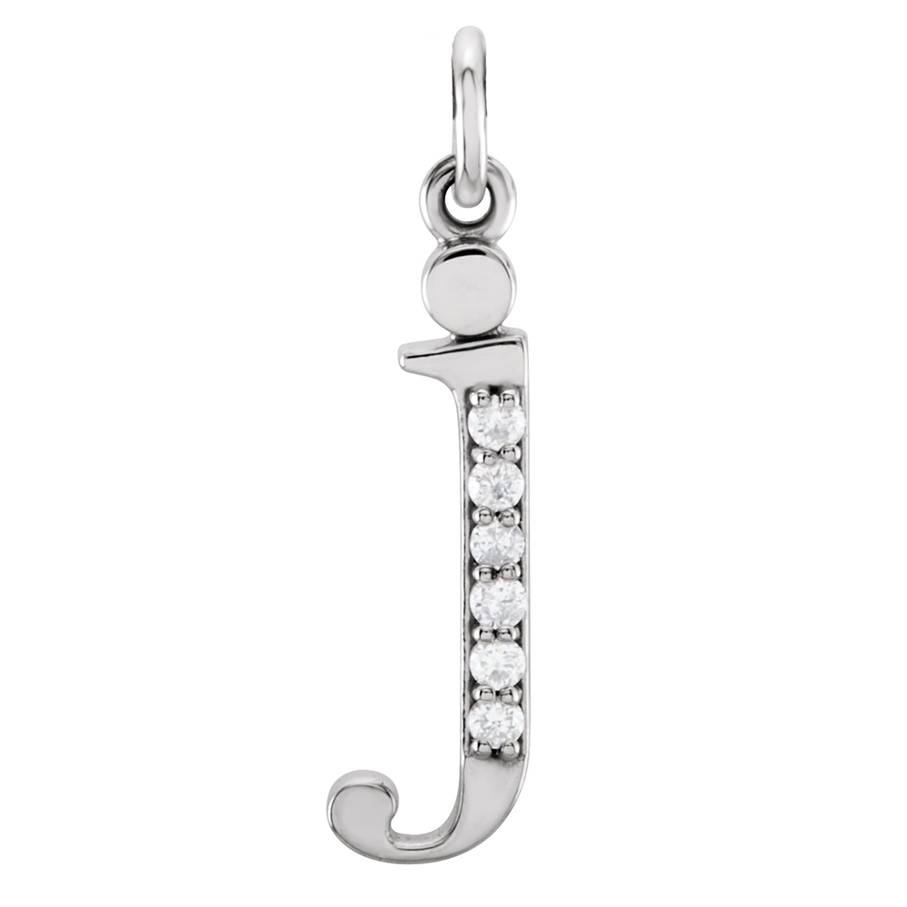 14k White Gold Diamond Lowercase Initial j Pendant