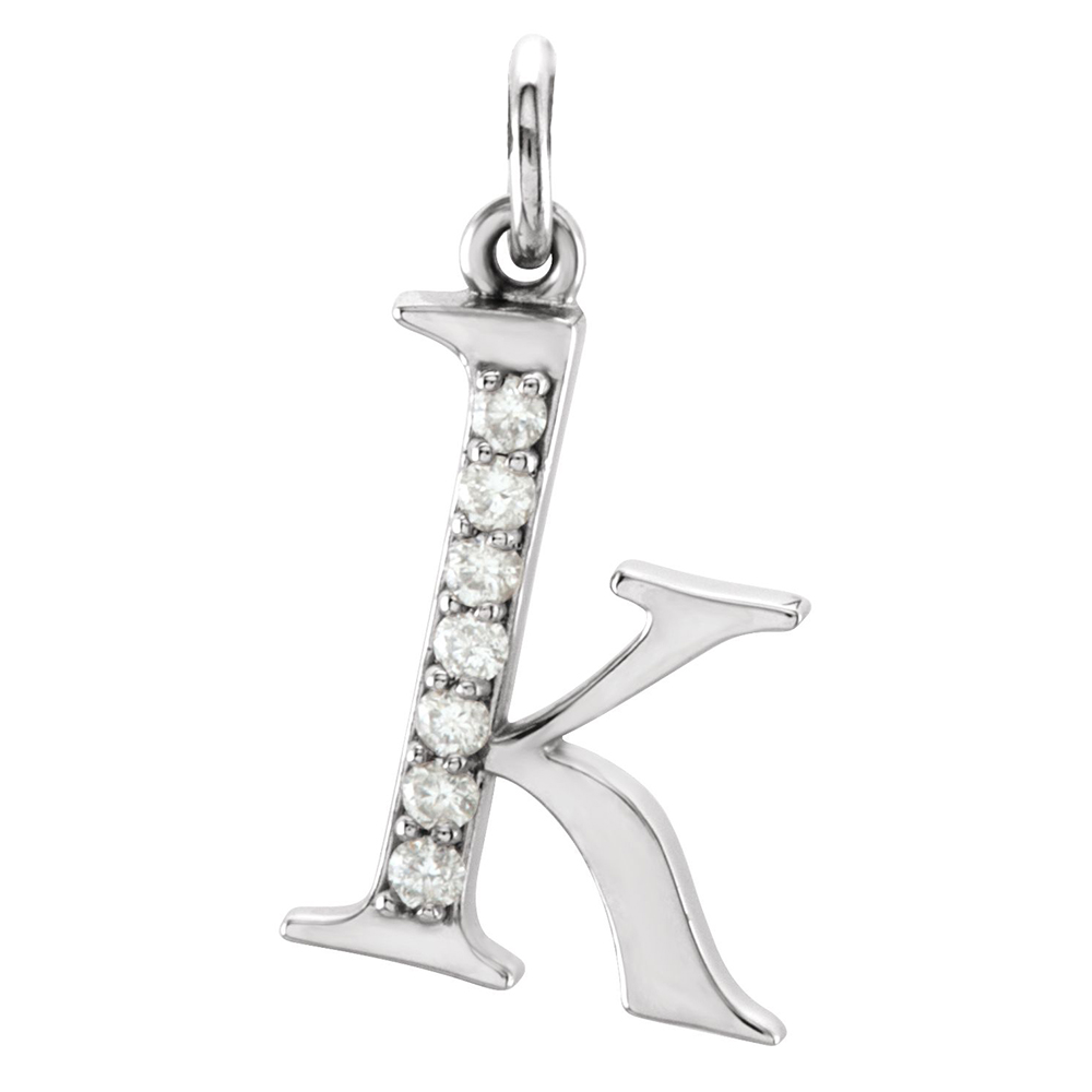 14k White Gold Diamond Lowercase Initial k Pendant