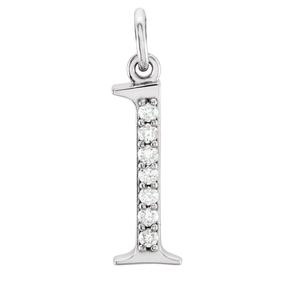 14k White Gold Diamond Lowercase Initial l Pendant