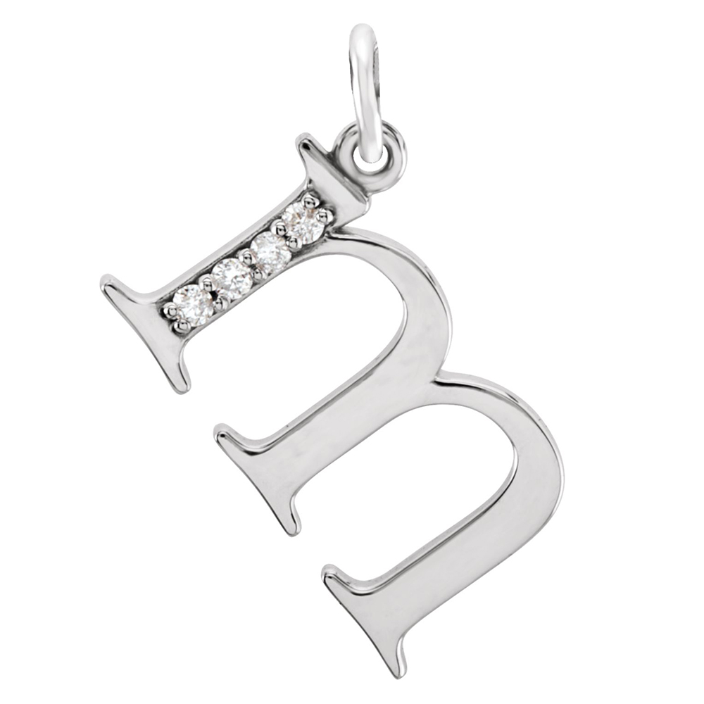 14k White Gold Diamond Lowercase Initial m Pendant