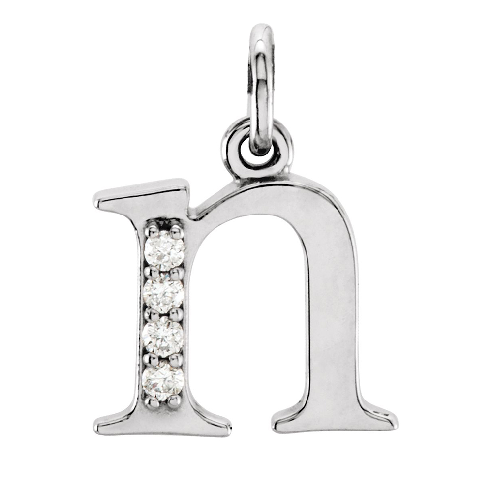 14k White Gold Diamond Lowercase Initial n Pendant