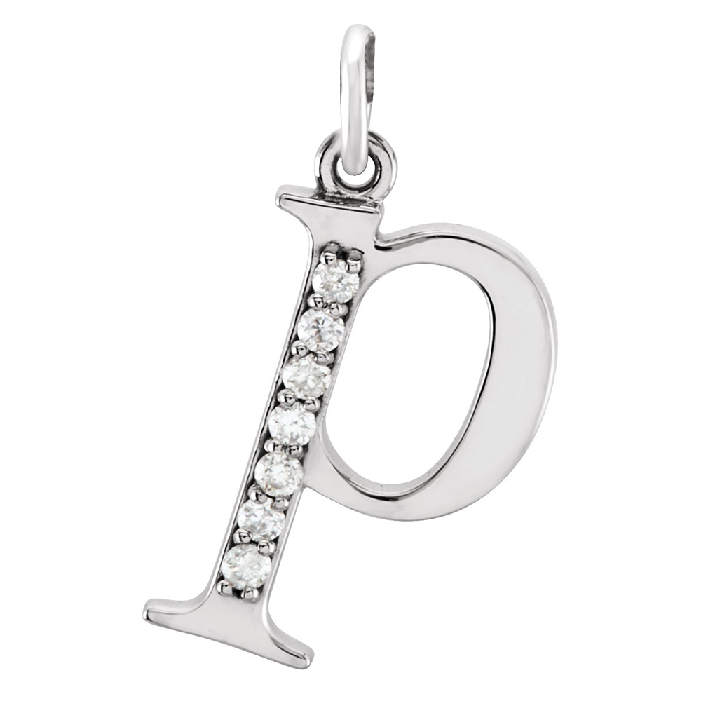 14k White Gold Diamond Lowercase Initial p Pendant