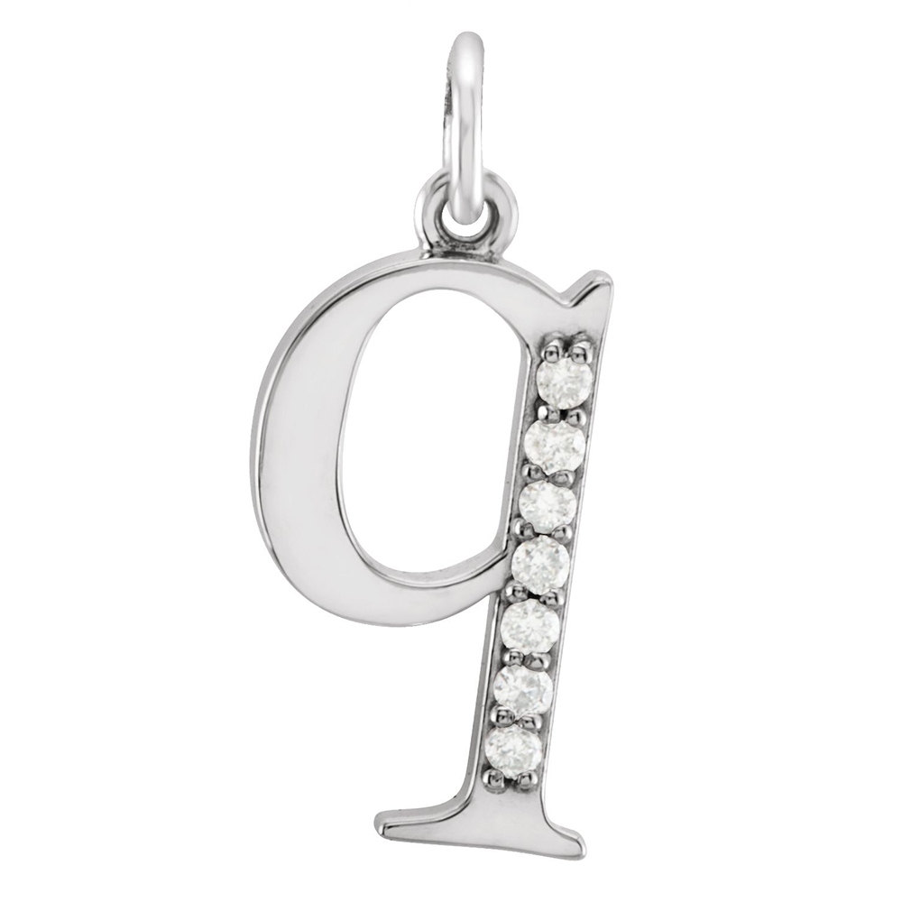 14k White Gold Diamond Lowercase Initial q Pendant