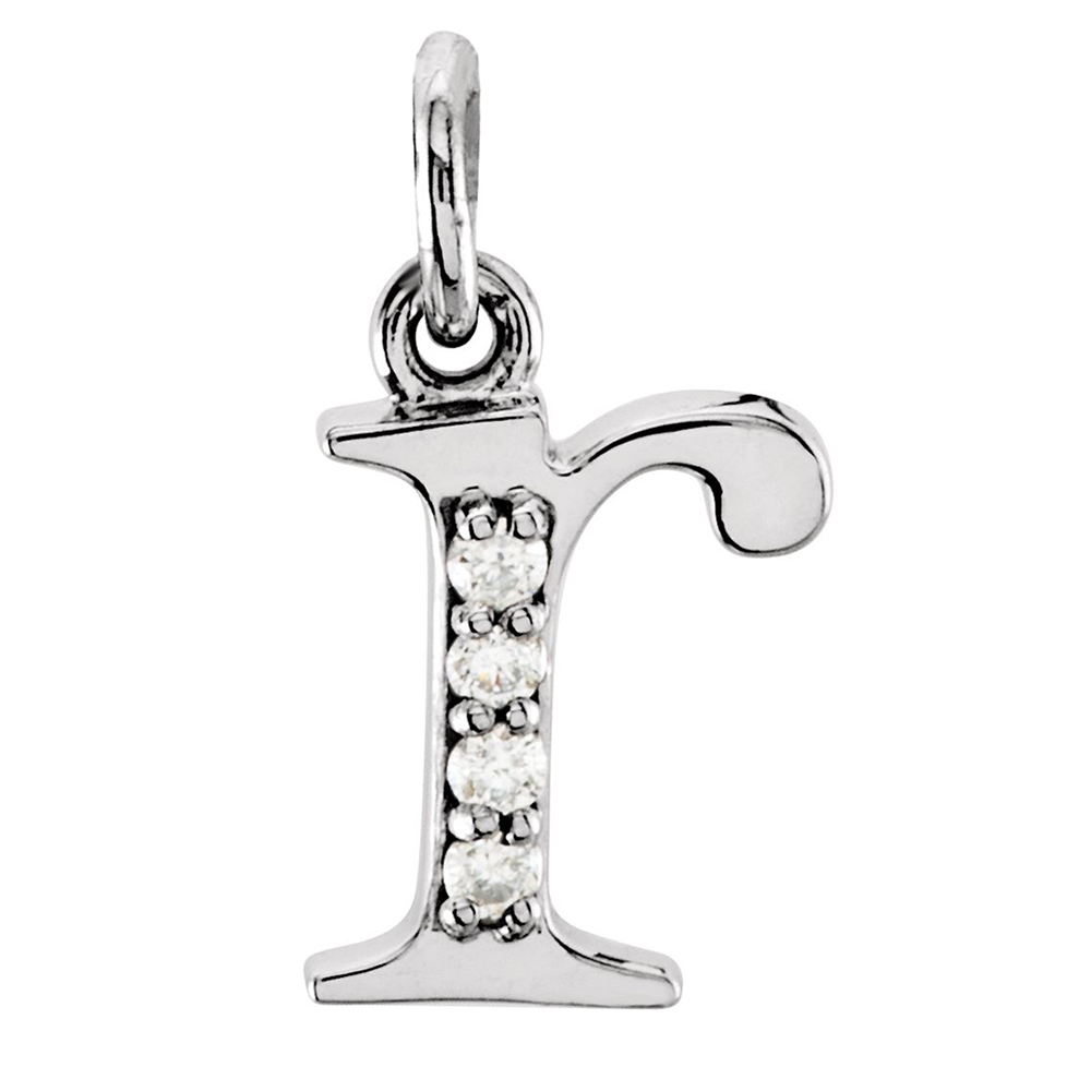 14k White Gold Diamond Lowercase Initial r Pendant