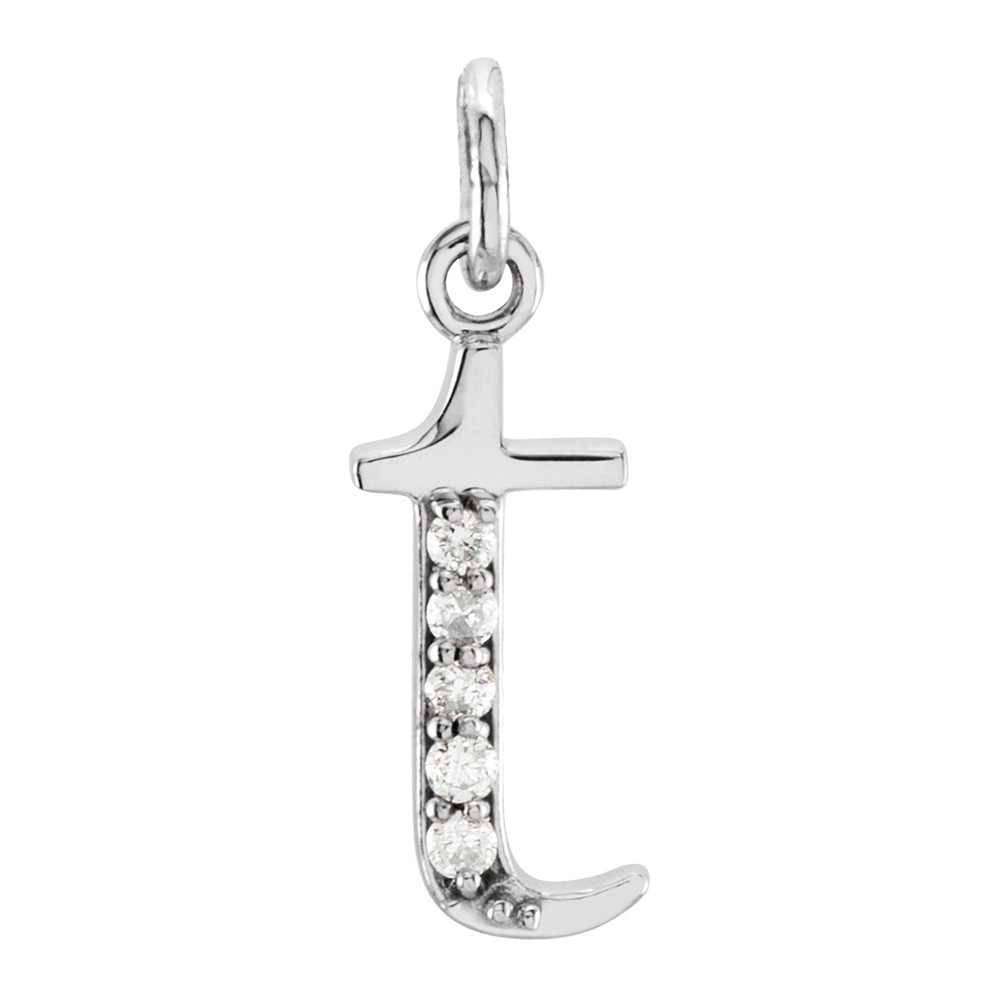 14k White Gold Diamond Lowercase Initial t Pendant