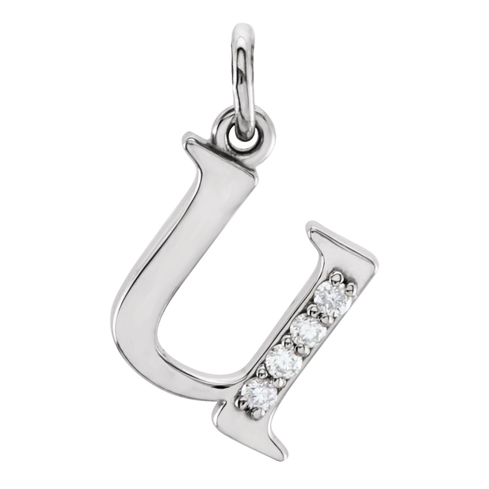 14k White Gold Diamond Lowercase Initial u Pendant