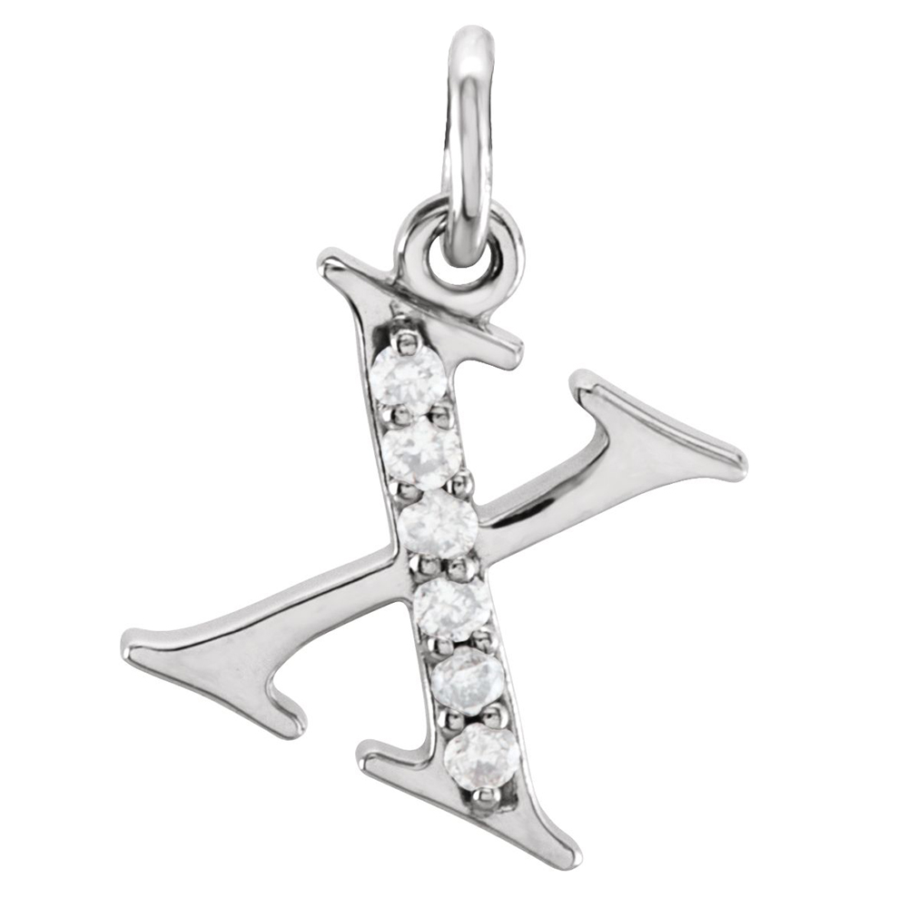 14k White Gold Diamond Lowercase Initial x Pendant