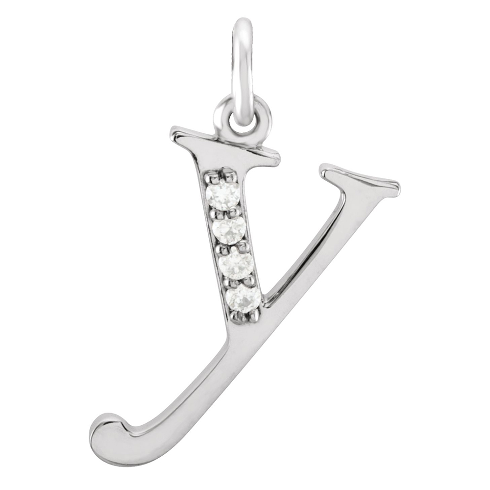 14k White Gold Diamond Lowercase Initial y Pendant